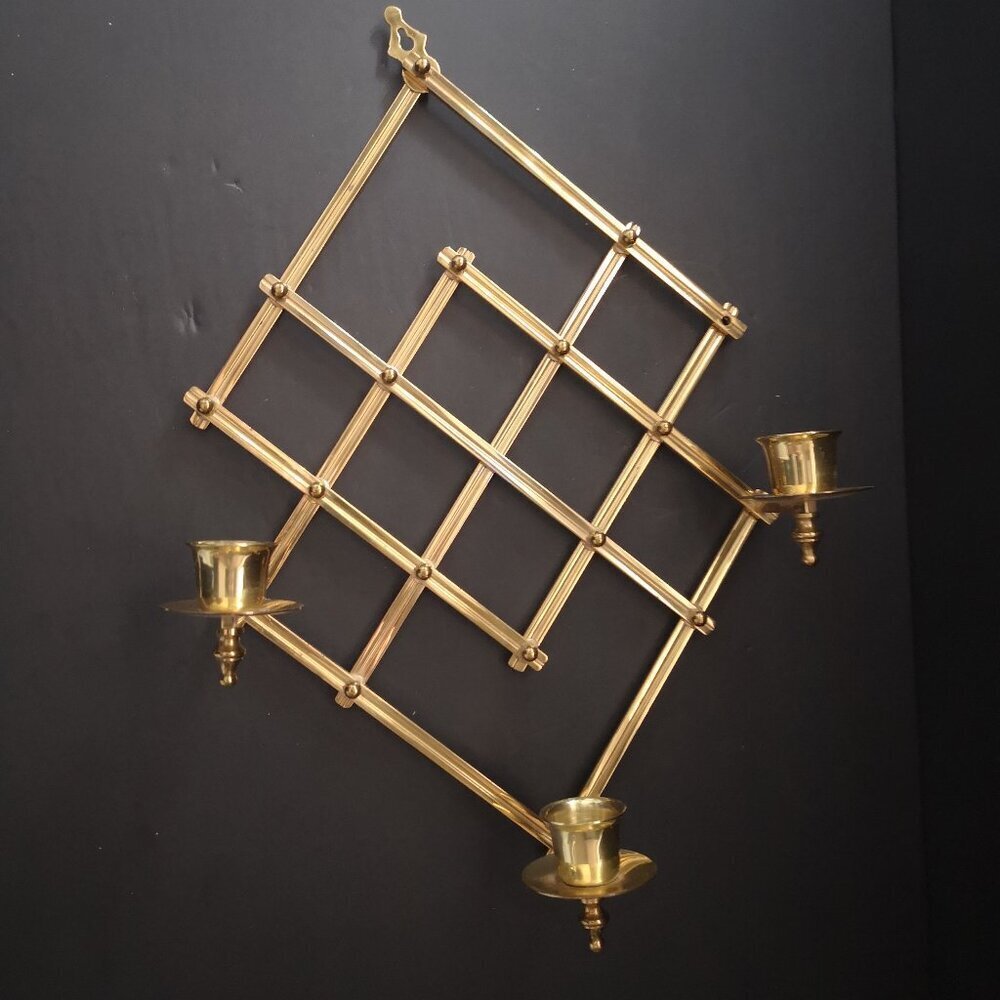 PartyLite Retired Accordion 3 Candle Holder Solid Brass Wall Sconce 13"x 9"